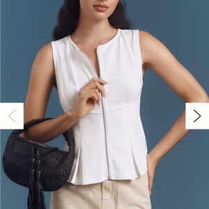 Anthropologie Zip-Front Peplum Top ivory size xs